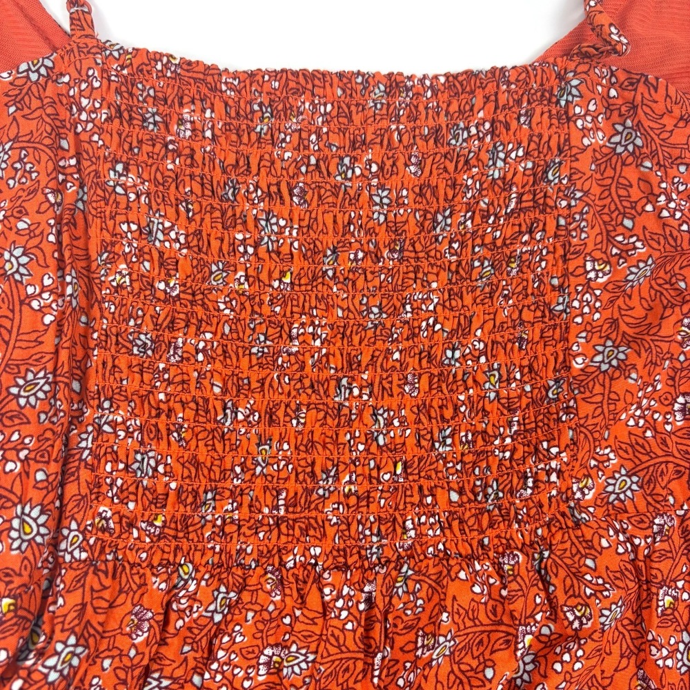 Old Navy Floral‎ Cami Mini Sun Dress Womens Sz M Orange Cottage Boho Pintuck - Picture 9 of 16